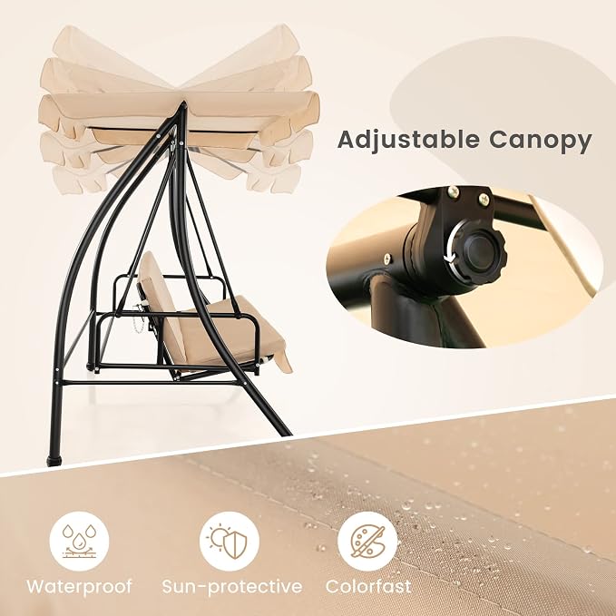 Tangkula 2 Person Porch Swing, 2-in-1 Convertible Outdoor Swing Bed - Image 6