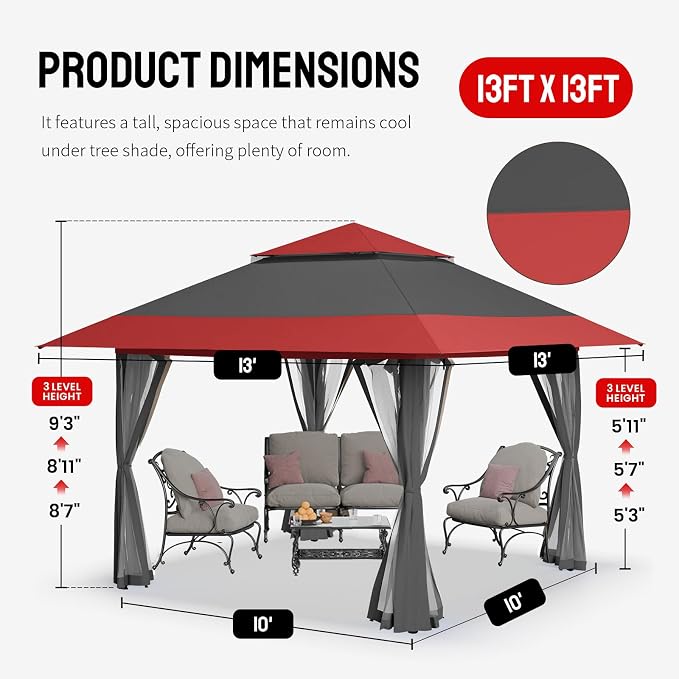 CROWN SHADES 13x13 Pop Up Gazebo, Canopy Tent, Gazebos on Clearance - Image 6