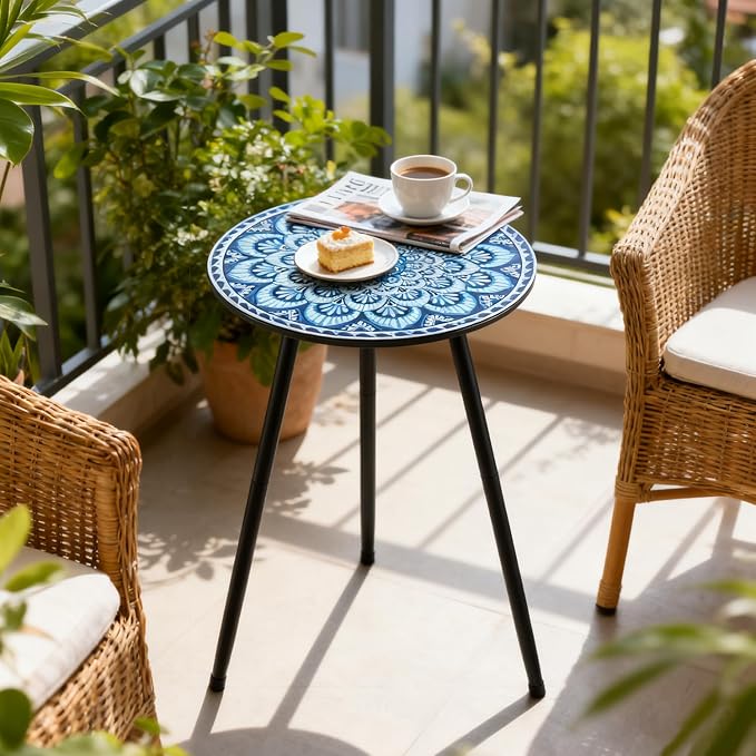2 Packs Metal Mosaic Round Side Tables 13.4" Small Outdoor Patio Round Accent - Image 7