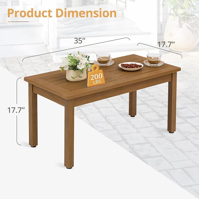 LUE BONA Outdoor Coffee Table Rectangle, HDPS Patio Coffee Tables - Image 3
