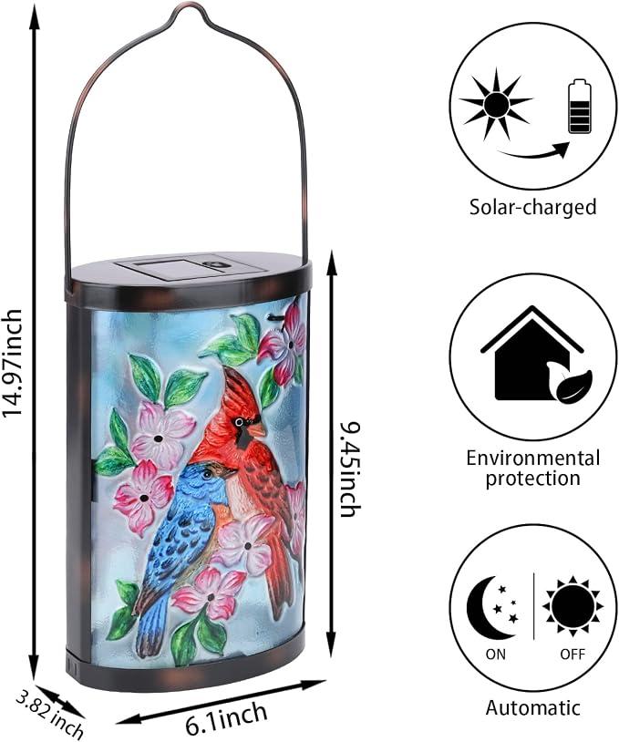 Hanging Solar Lantern Outdoor Bluebird Waterproof LED Cardinal Light Decorative - Image 2