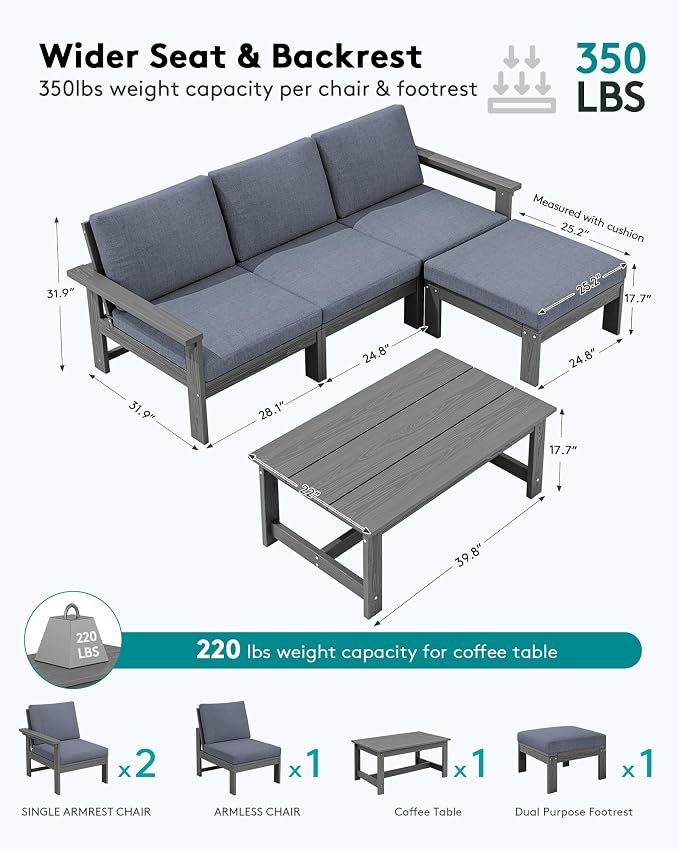 SERWALL Outdoor Sectional Sofa Set, 5-piece Outdoor Modula Couch Set - Image 2