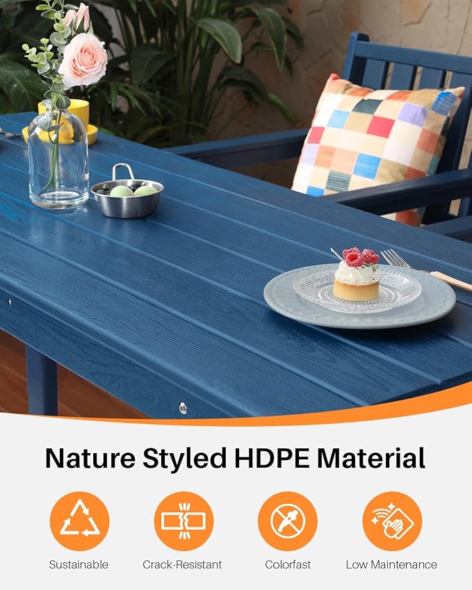 5-Piece HDPE Patio Bar Set, Rectangular Bar Height Table and 4 Adirondack Bar - Image 5