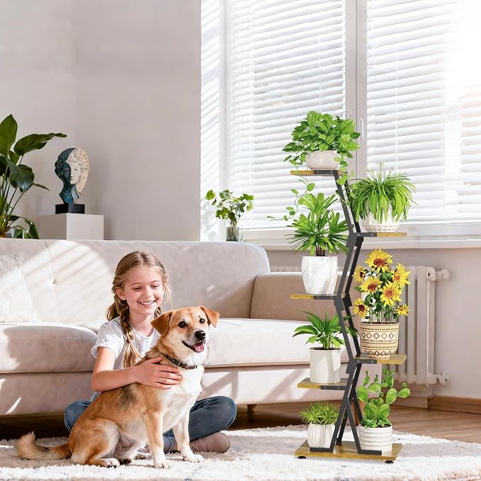 iDavosic.ly 5 Tier Indoor Plant Stand, Corner Tall Metal & Wood Flower Shelf - Image 7