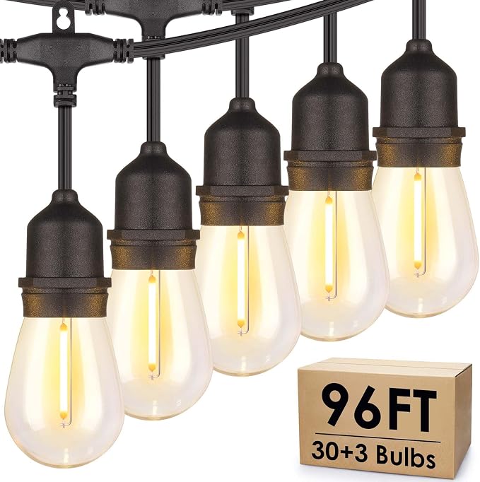 Mlambert 96FT LED Outdoor String Lights, Dimmable Waterproof Patio Lights by Mlambert