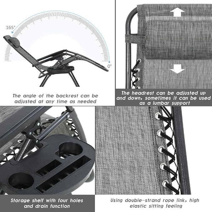 FDW Set of 2 Lawn Outdoor Deck Camping Folding Patio Beach Anti Recliner Pool - Image 7