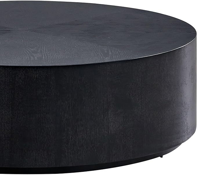 Black Round Coffee Table for Living Room Modern Drum Coffee Table Wood Circle - Image 6