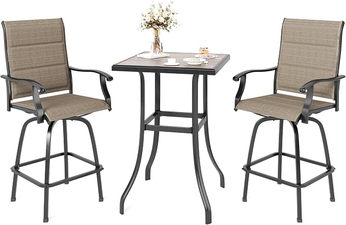MFSTUDIO 3 Piece Outdoor Swivel Bar Set, Outdoor Bar Table and Chairs Set by MFSTUDIO