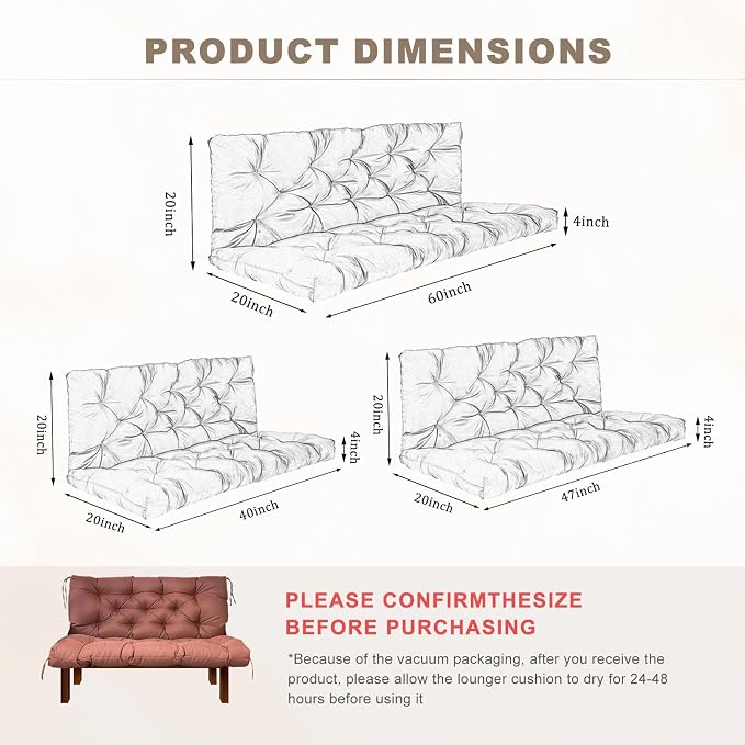 Porch Swing Cushion with Backrest, Waterproof Bench Cushion - Image 3