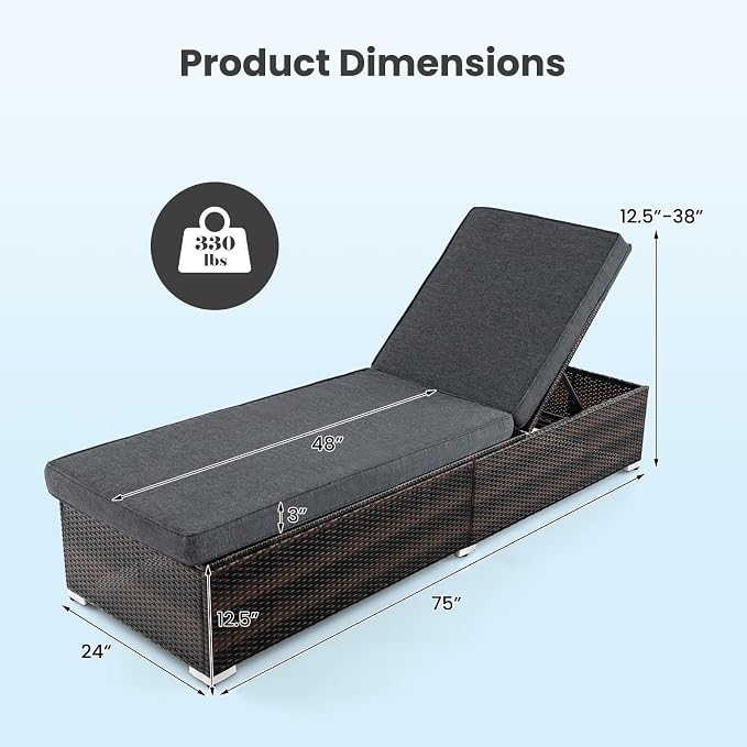 Tangkula Outdoor Chaise Lounge, Patio Wicker Lounge Chair w/ 4-Level Backrest - Image 3