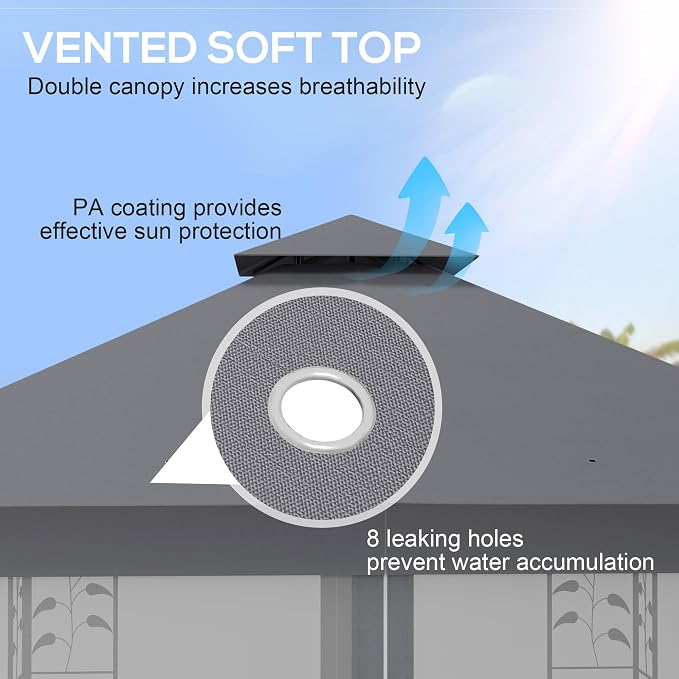 Outsunny 10' x 11.5' Metal Patio Gazebo, Double Roof Outdoor Gazebo Canopy - Image 3