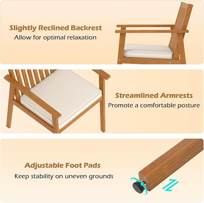 Tangkula 5 Pieces Wood Round Patio Dining Set, Outdoor Acacia Table and Chairs - Image 6