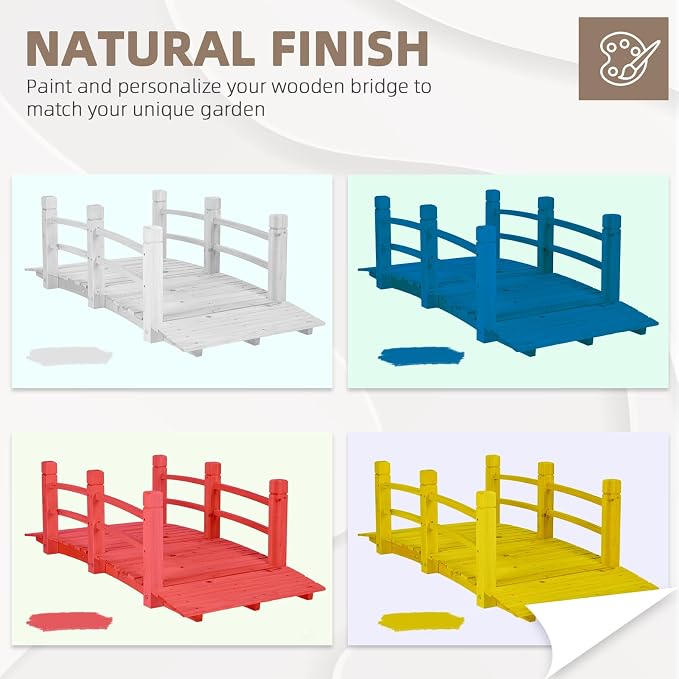 Wood Garden Bridge Classic Wooden Arch Stained Finish Footbridge - Image 8
