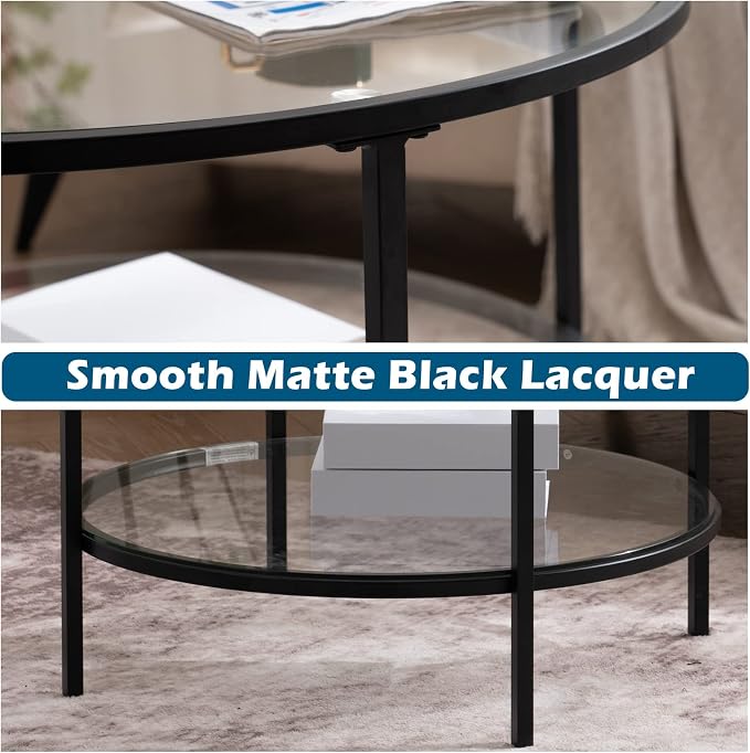 VINGLI 25.6" Round Black Coffee Tables - Image 9