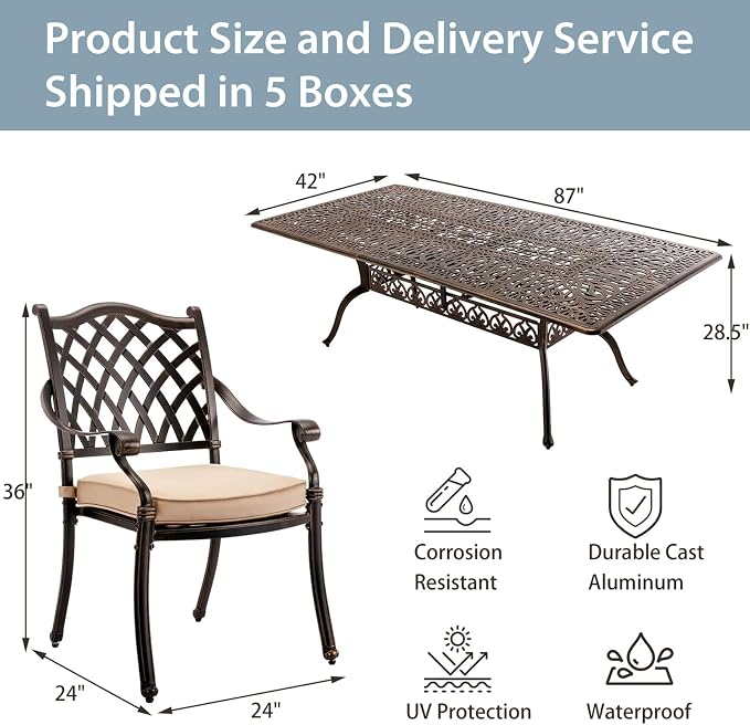 9-Piece Cast Aluminum Patio Furniture, Outdoor Dining Sets - Image 3