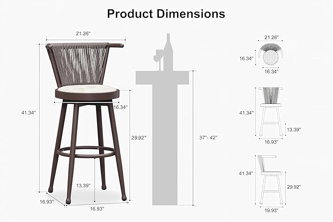 PURPLE LEAF Outdoor Swivel Bar Height Stools Set of 2 Metal Modern Wicker Bar - Image 2