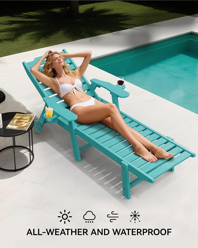 Carauci Lounge Chair Outdoor Set of 2, HDPE Chaise Lounge - Image 6