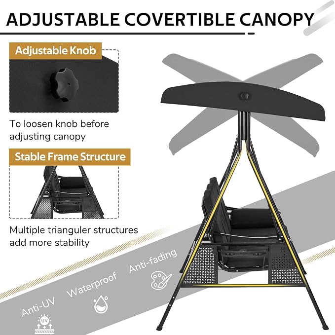 AECOJOY Outdoor Porch Swing, 3-Seat Porch Swing - Image 3