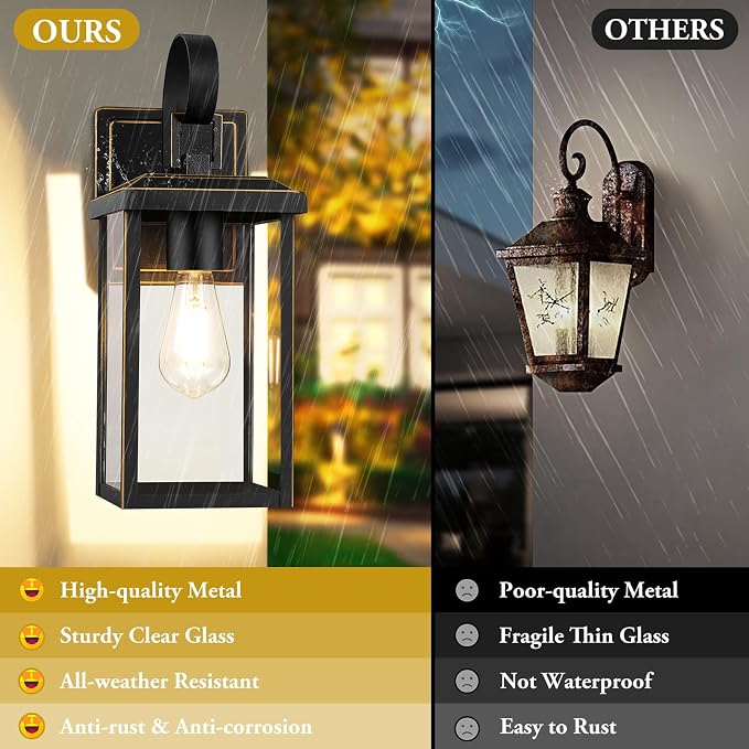BesLowe 2-Pack Outdoor Wall Light Fixtures, Waterproof Porch Lights Outdoor - Image 3