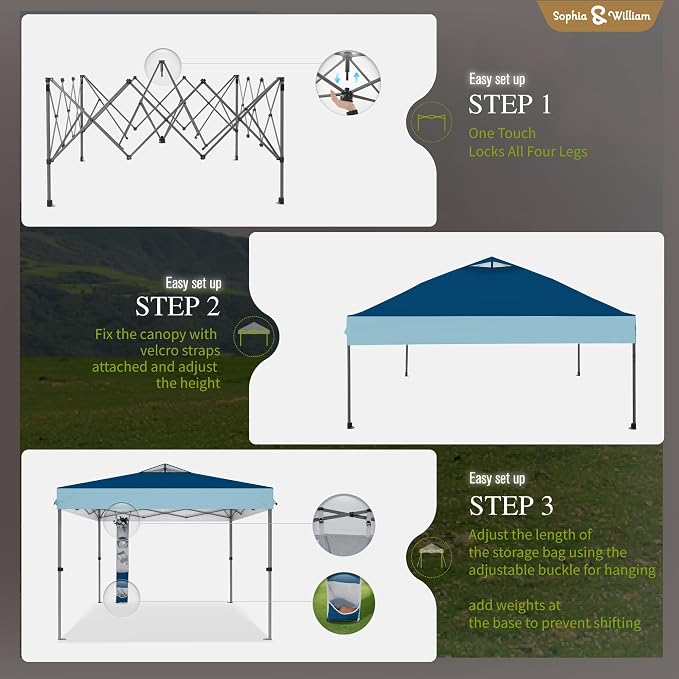 Sophia & William Canopy Tent Pop Up 10x10 ft, One Person Push Set Up Tent - Image 9