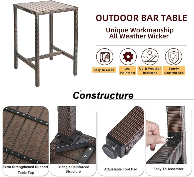 Outdoor Bar Table Patio Bar Height Bistro Table 39" Tall Outdoor High Top - Image 7