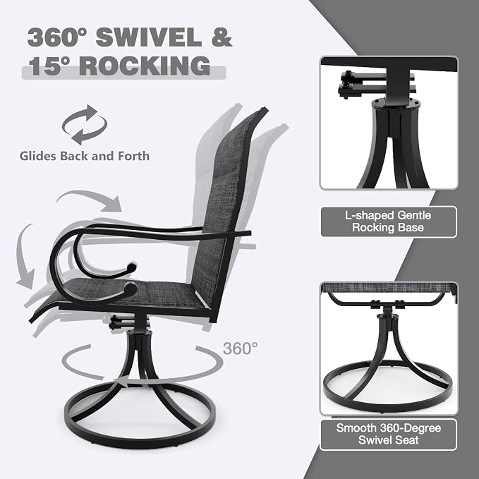 MELLCOM 7 Pieces Outdoor Dining Set, 6 Swivel Rocker Chairs - Image 3