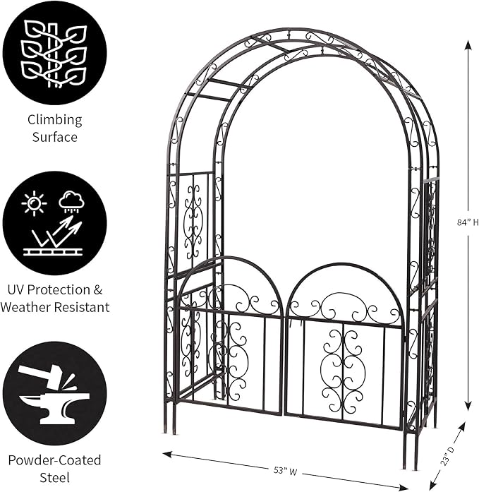 Plow & Hearth Arch Metal Outdoor Garden Arbor Double Gate | Montebello | 7 Feet - Image 3