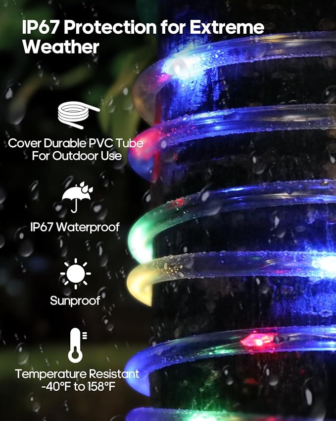 ICRGB Trampoline Lights, 66FT 200LED 1800mAh Solar Rope Lights Outdoor - Image 5
