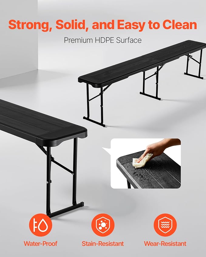 VEVOR Plastic Folding Bench, 6 ft Portable Bench - Image 5