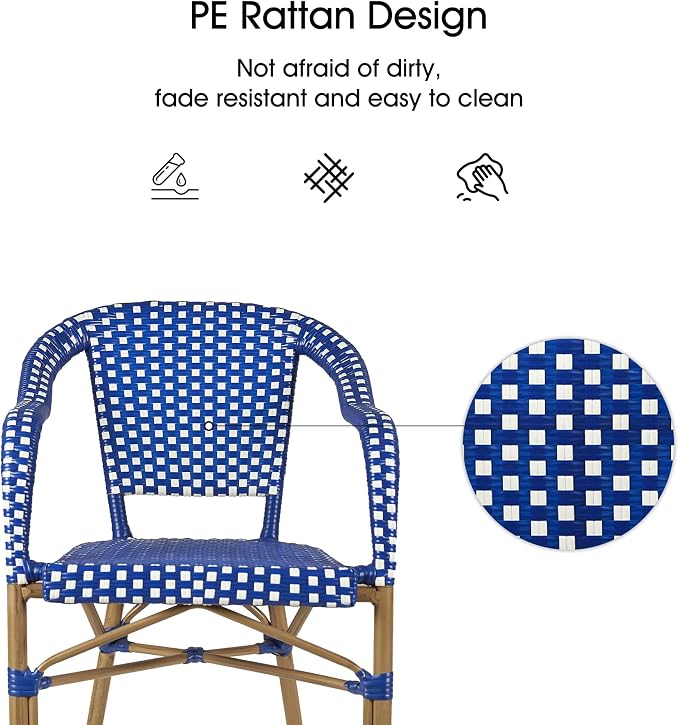 PURPLE LEAF Bistro Chairs Set of 2 French Hand-Woven Wicker Armchairs Outdoor - Image 6