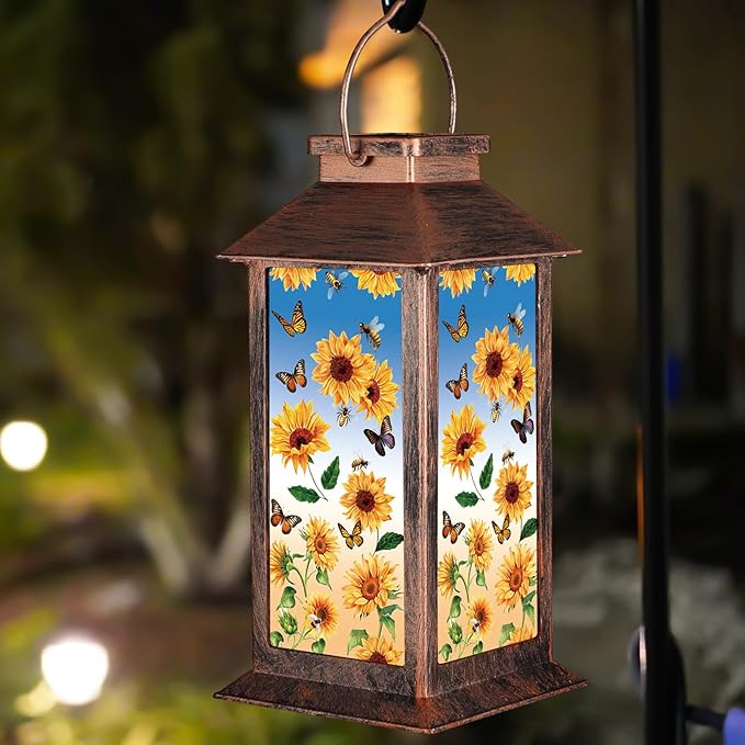 Solar Lantern Outdoor Waterproof Sunflower Butterfly Garden Decor Birthday Gifts by Unknown