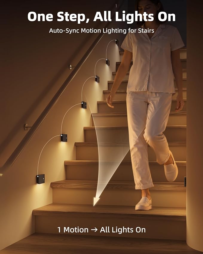 EZVALO 6 Pack Motion Sensor Night Lights, Sync LED Stair Lights Indoor - Image 2