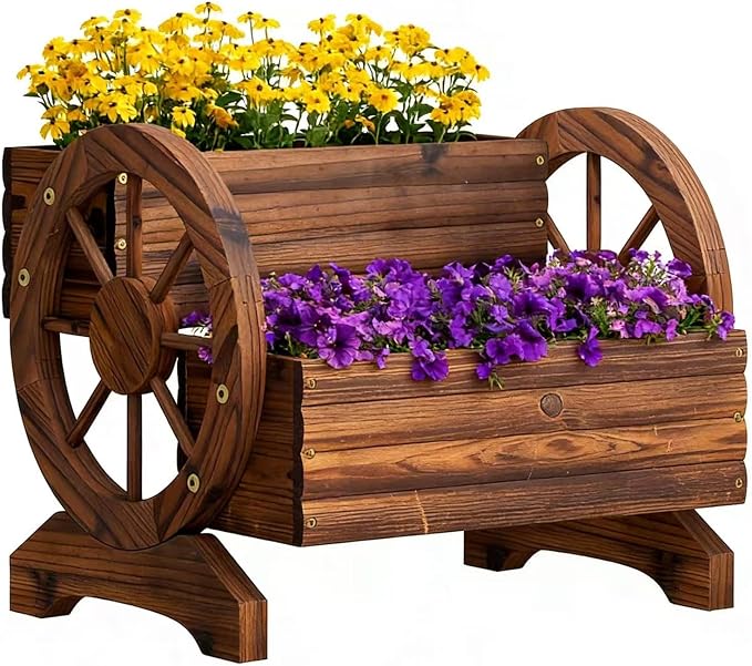 Wooden Wagon Planter Flower Cart by PULIJIAJU