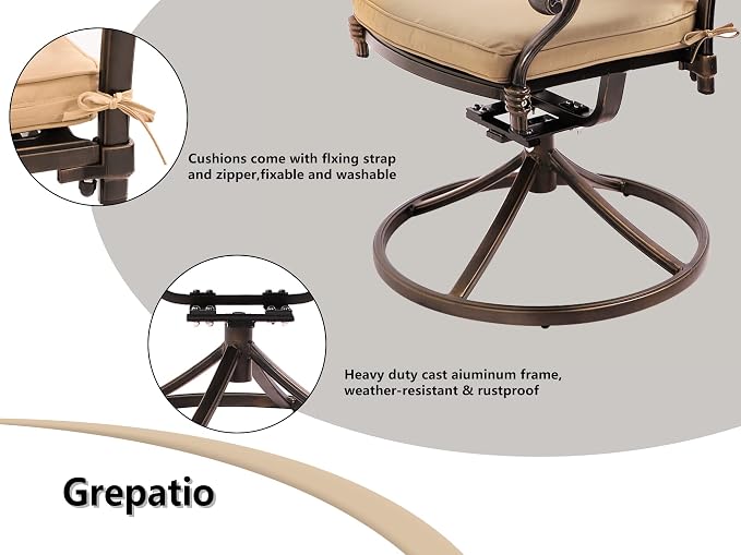 Grepatio 5 Piece Outdoor Dining Set Cast Aluminum Patio Dining Set Table and - Image 5