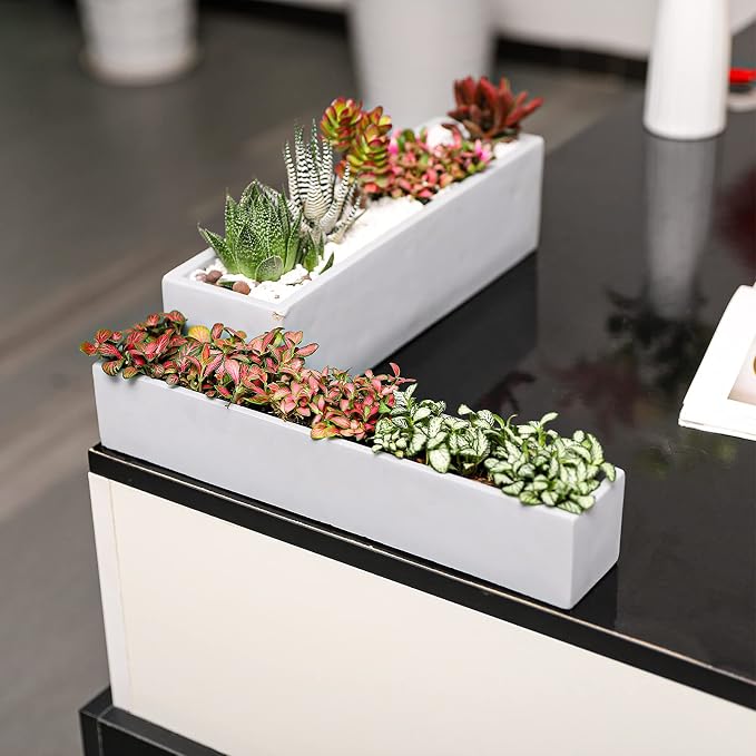 15 Inch Grey Rectangular Cement Planter Concrete Succulent Planter Windowsill - Image 4