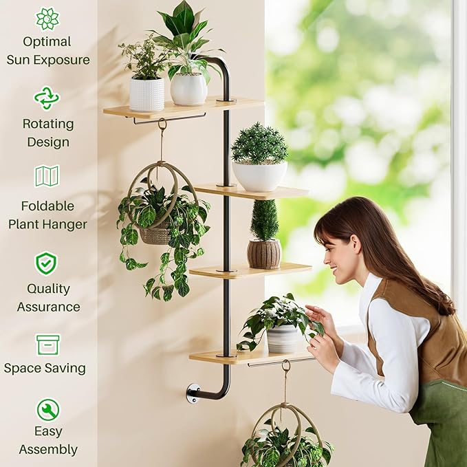 YUOROS Window Shelf for Plants, 4-Tier Rotating Window Sill Plant Shelves Stand - Image 4