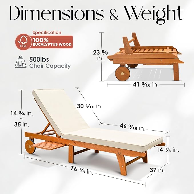 IDZO Upgraded Cushion Outdoor, 500lbs Capacity Patio Pool Loungers, Stackable - Image 2