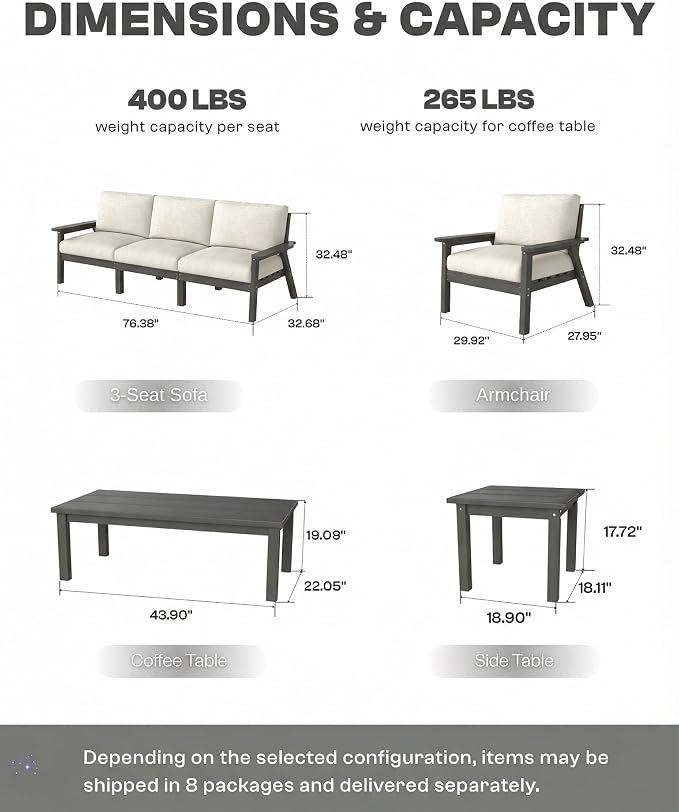 HDPE 5 Piece Patio Furniture Set, Outdoor Couch - Image 2