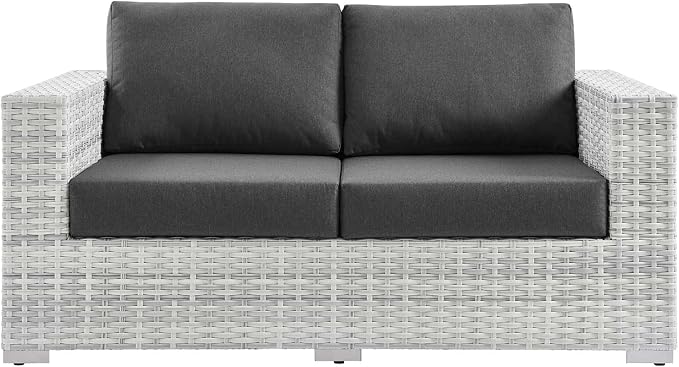 Modway Convene Wicker Rattan Outdoor Patio Loveseat in Light Gray Charcoal - Image 5