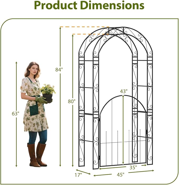 IRONMAX Garden Arch with Gate, 84” Heavy Duty Metal Arbor, Wedding & Event - Image 3
