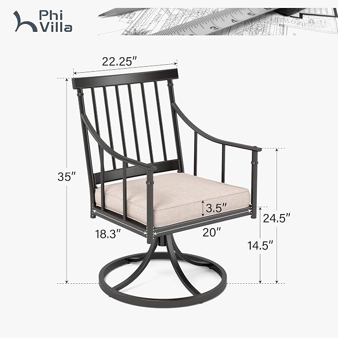 PHI VILLA Swivel Chairs Set of 2 Patio Dining Rocker Chair - Image 2