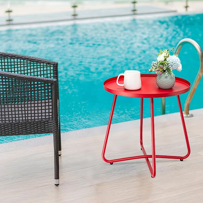 danpinera Outdoor Side Tables, Weather Resistant Steel Patio Side Table - Image 8
