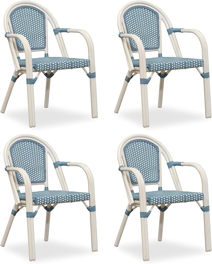 PURPLE LEAF French Bistro Armchairs Set of 4 Hand-Woven Wicker Armchairs - Image 2