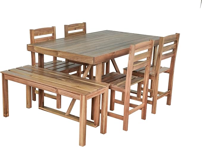 Outdoor Dining Set for 6, Acacia Wood Patio Dining Table Set - Image 3