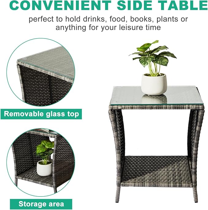 VINGLI Outdoor Wicker Side Table Patio Side Tables - Image 5