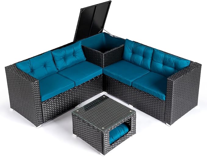 VINGLI 4 Pieces Outdoor Sectional Wicker Patio Furniture Set, Patio Sectional - Image 8