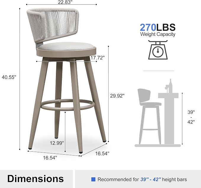 PURPLE LEAF Outdoor Bar Stools Set of 4 30 Inch Patio Swivel Bar Stool Chairs - Image 2