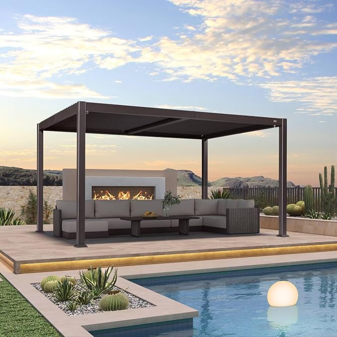 PURPLE LEAF 10' x 14' Louvered Pergola Outdoor Adjustable Louvre Shade Modern - Image 2