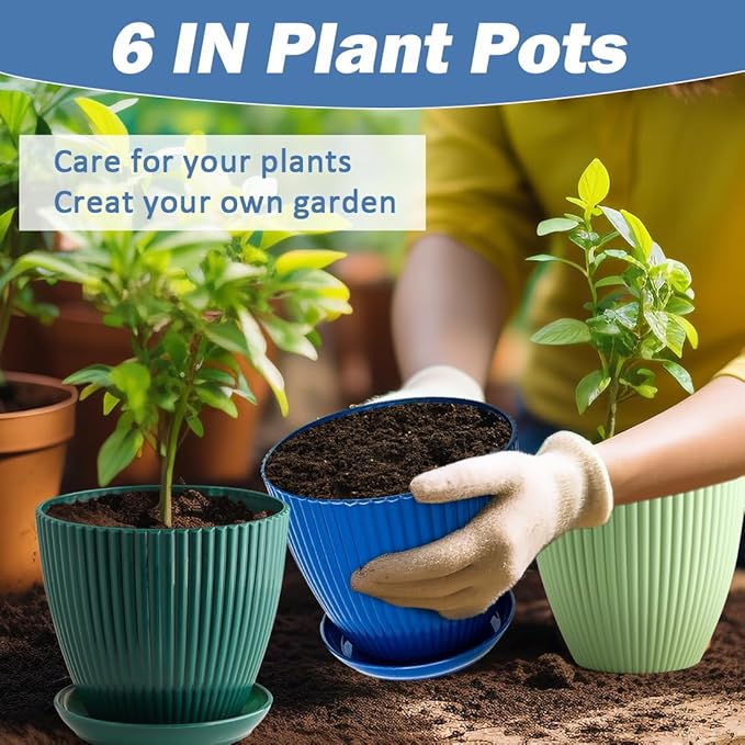 6 Inch Plant Pots, Plastic Flower Pots - Image 5