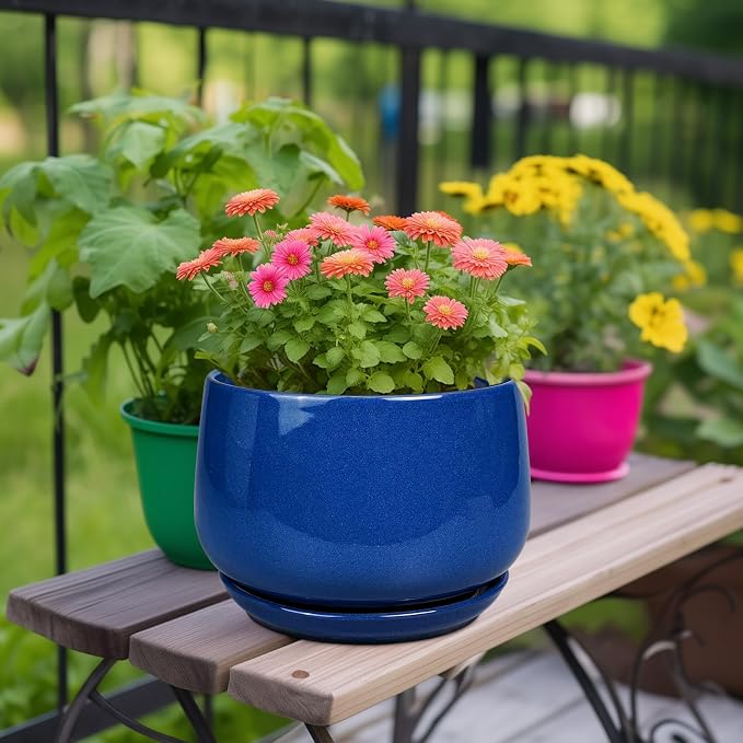 G EPGardening Ceramic Pots for Plants, 9 Inch Modern Round Planter - Image 2